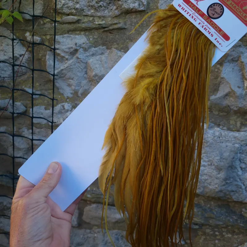 Whiting 1/2 BRONZE Grade Dry Fly Rooster Saddle in Golden Olive-1